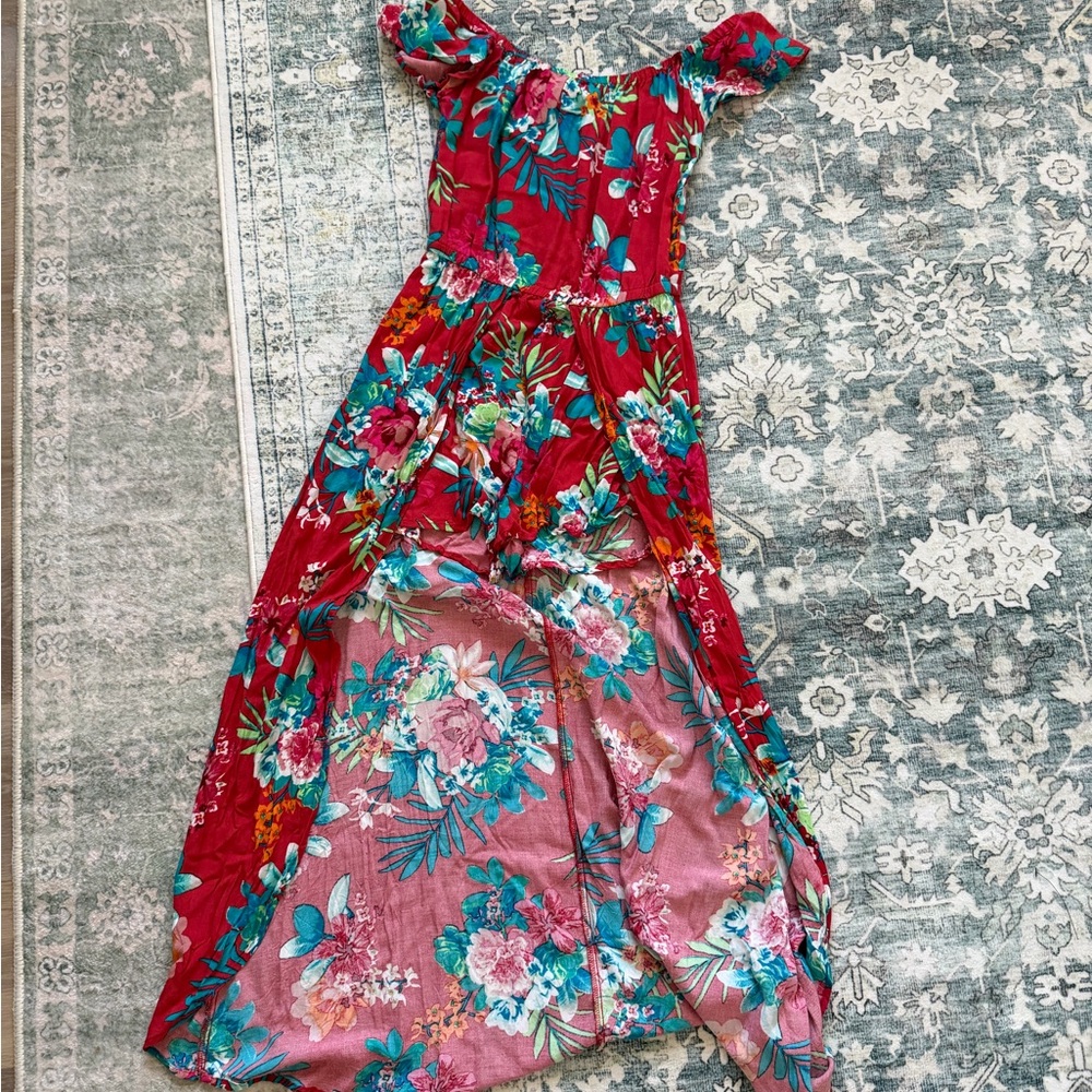 Floral Off-Shoulder Maxi Dress built in shorts